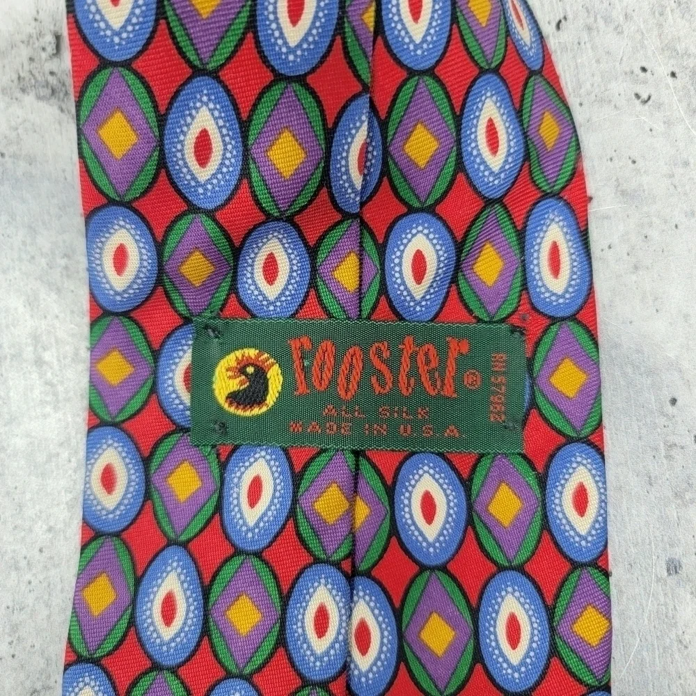 Rooster Colorful Geometric Silk Tie